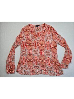 Sanctuary Womens Orange & White Paisley Long Sleeve Peasant Top Blouse Size L